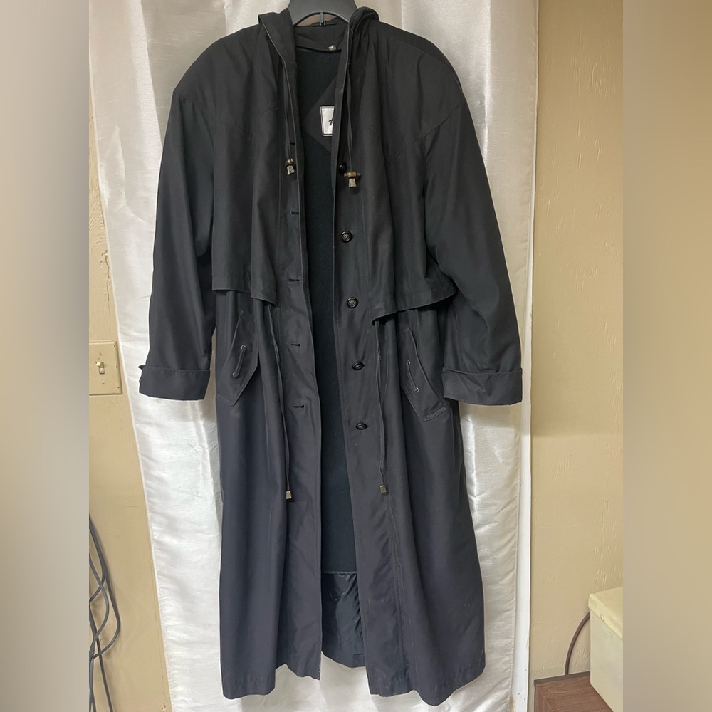 Women’s Vintage Black Hooded Trench Coat